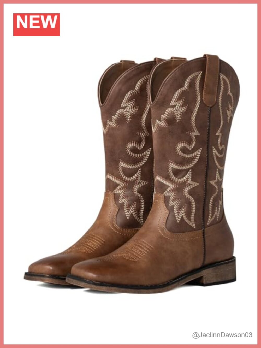 Square Toe Cowboy Boots Faux Leather Embroidered Western Mid Calf